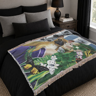 Enchanting Green Fantasy French Bulldog Dryad Throw Blanket
