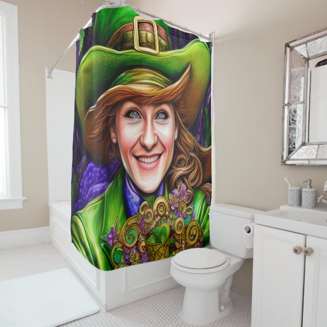 Enchanting Green Leprechaun Inspired Artwork Shower Curtain (In Situ)