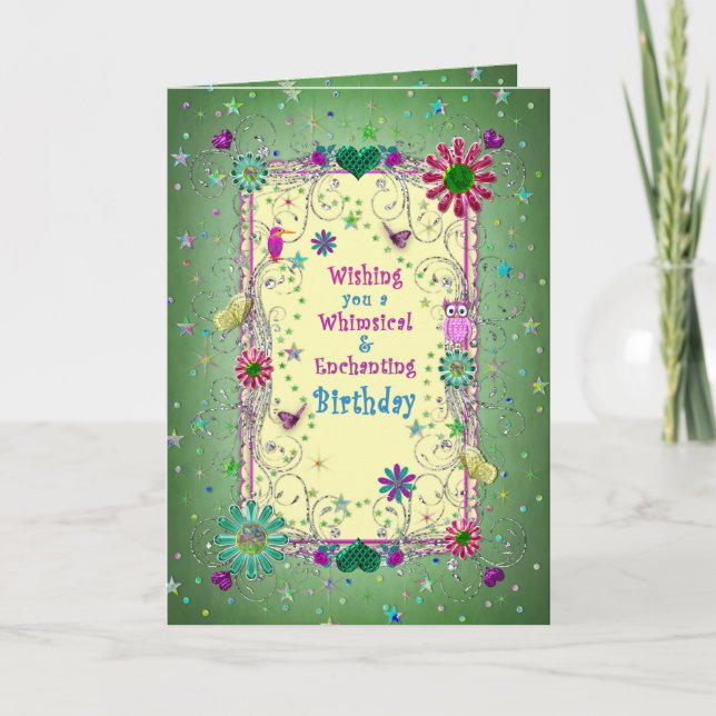 Enchanting Green/Yellow Birthday, Female Card (Front)