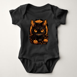 Enchanting Halloween: Black Cat Among Pumpkins Baby Bodysuit