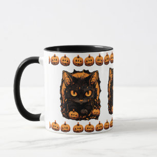 Enchanting Halloween: Black Cat Among Pumpkins Mug