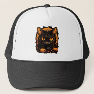 Enchanting Halloween: Black Cat Among Pumpkins Trucker Hat