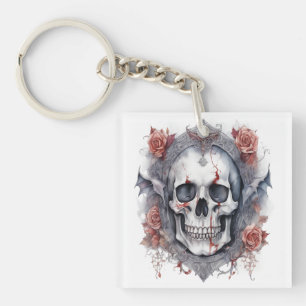 Enchanting Halloween Vampire Skull Art Key Ring
