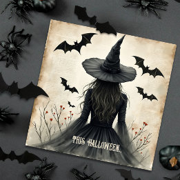 Enchanting Halloween Witch Flat Greeting Card