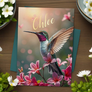Enchanting Hummingbird Birthday Spring Flowers Foil Greeting Card