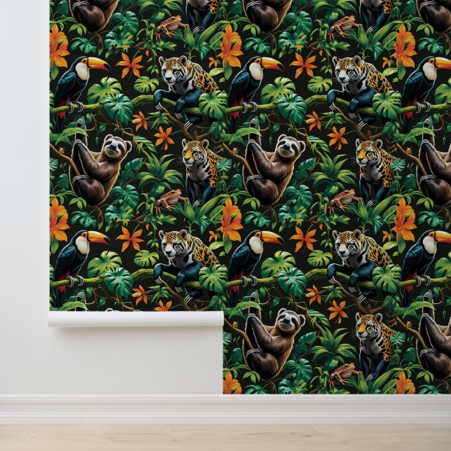 Enchanting Jungle Sloth Toucan Jaguar Removable Wallpaper (Application)