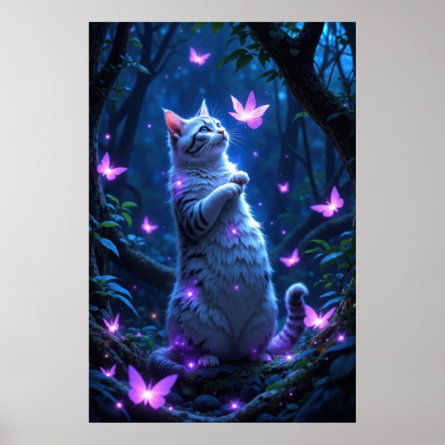 Enchanting kitten in a magical forest with glowing poster (Front)