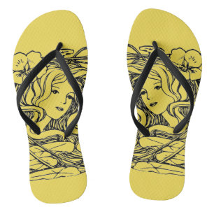 Enchanting Lady Fantasy Illustrated Artwork Flip Flops
