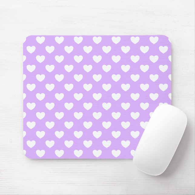 Enchanting Lavender And White Hearts Pattern Mouse Mat (With Mouse)