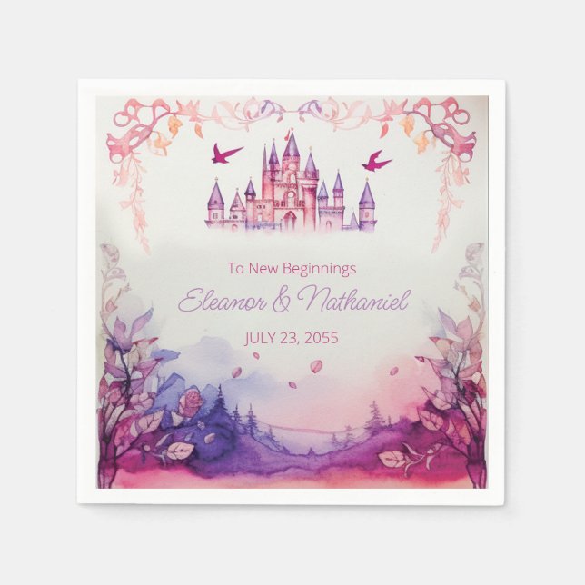 Enchanting Lavender Renaissance Castle Wedding Napkin (Front)