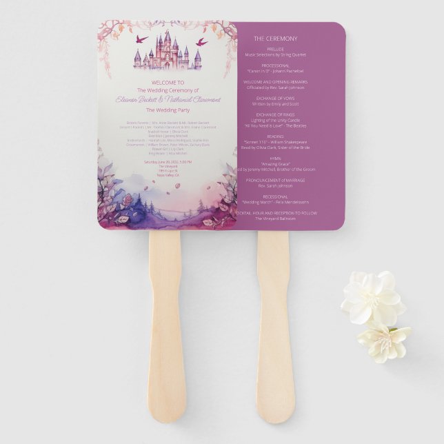 Enchanting Lavender Renaissance Wedding Program Hand Fan (Front and Back)