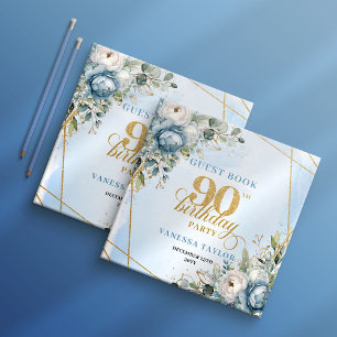 Enchanting Light Blue Gold 90th Birthday Book