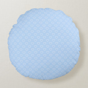 Enchanting Light Blue With White Hearts Pattern Round Cushion