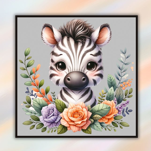 Enchanting Little Zebra with Floral | Poster (Creator Uploaded)