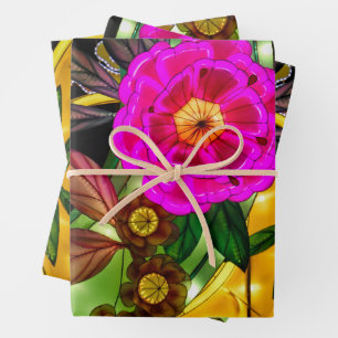 Enchanting Magenta & Gold Wrapping Paper Sheet