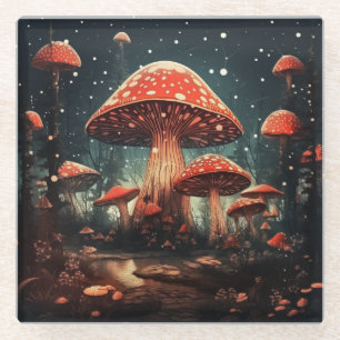 Enchanting Magic Fairy Mushroom Background Glass Coaster