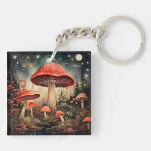Enchanting Magic Fairy Mushroom Background Key Ring