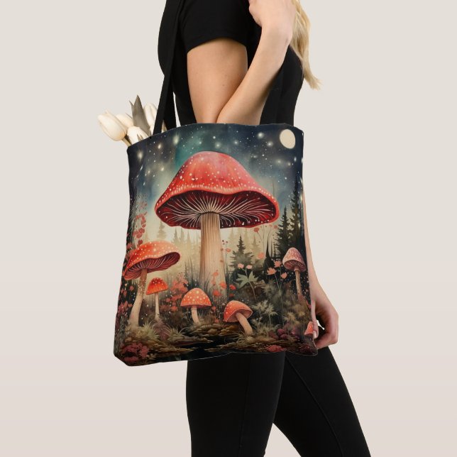 Enchanting Magic Fairy Mushroom Background Tote Bag (Close Up)