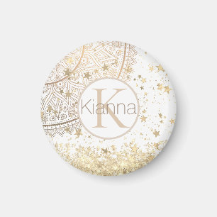 Enchanting Mandala with Gold Stars Monogram   Magnet