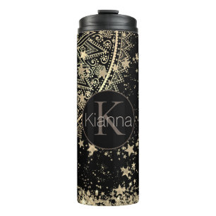 Enchanting Mandala with Gold Stars Monogram  Thermal Tumbler