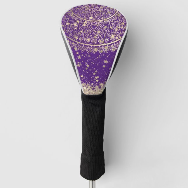 Enchanting Mandala with Gold Stars on Purple   Golf Head Cover (Front)