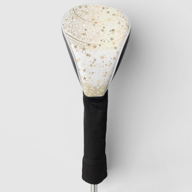 Enchanting Mandala with Gold Stars on White   Golf Head Cover (Front)