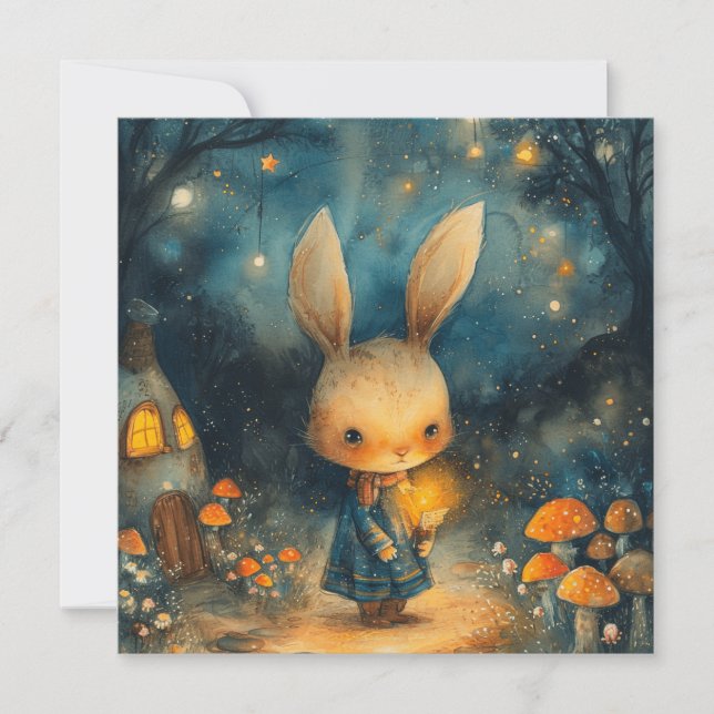 Enchanting Meadow: Cute Bunny🌼🐇 Downloadable Holiday Card (Front)