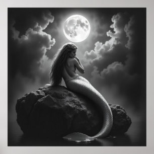 Enchanting Mermaid – Charcoal Art of Mystical Beau Poster