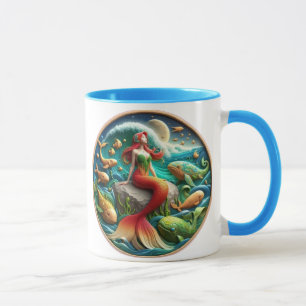 Enchanting Mermaid Sitting on a Rock Under a Moonl Mug