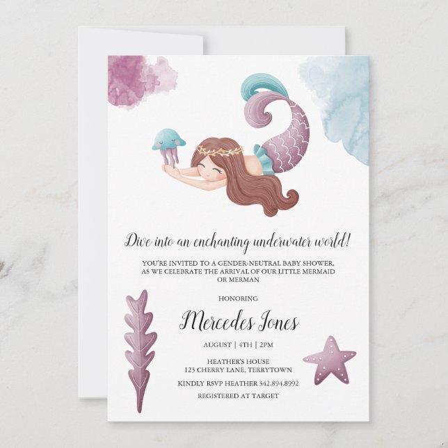 Enchanting Mermaids and Jellyfish Baby Shower  Invitation (Front)