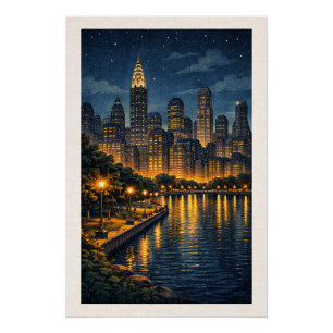 Enchanting Metropolis Skyline Night Cityscape Poster