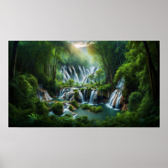 Enchanting Multi-Tiered Waterfall  Poster (Front)