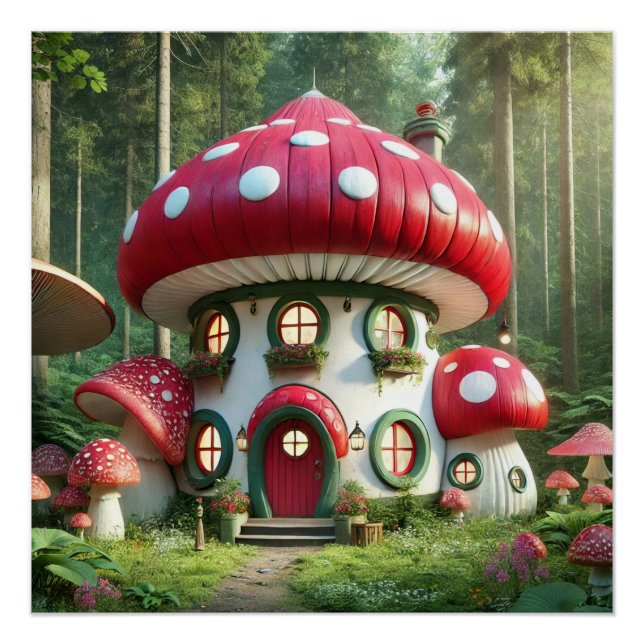 Enchanting Mushroom House - Whimsical Fairytale  Poster (Front)