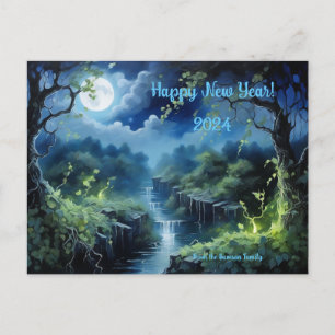 Enchanting New Year's Night. Moonlit Serenity 2024 Holiday Postcard