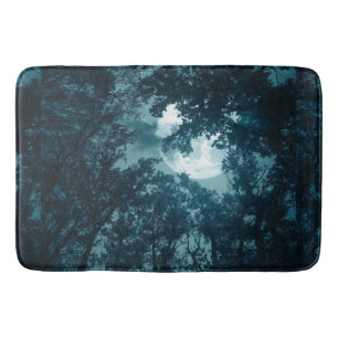 Enchanting Night Forest with Full Moon Bath Mat