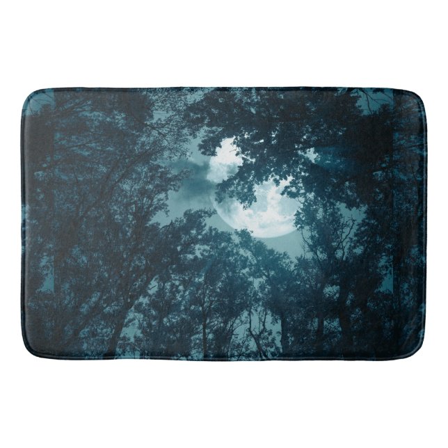 Enchanting Night Forest with Full Moon Bath Mat (Front)