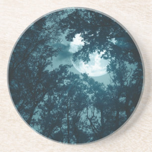 Enchanting Night Forest with Full Moon Coaster