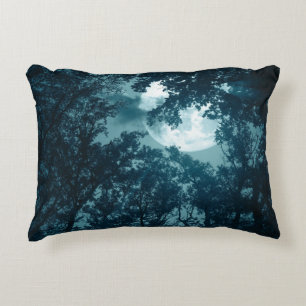Enchanting Night Forest with Full Moon Decorative Cushion