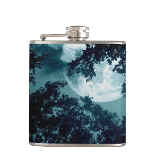 Enchanting Night Forest with Full Moon Hip Flask