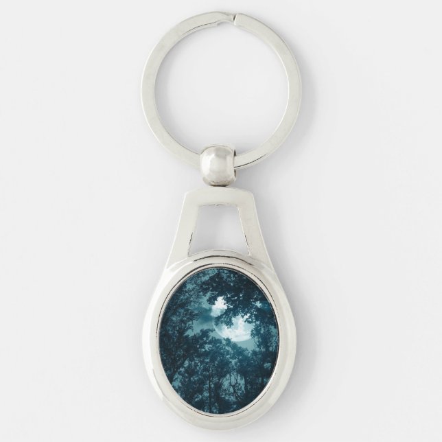 Enchanting Night Forest with Full Moon Key Ring (Front)