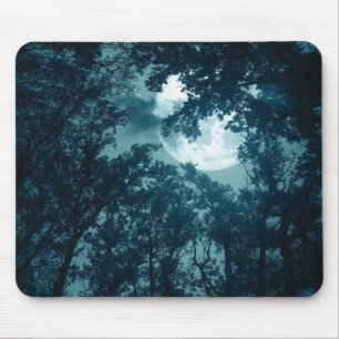 Enchanting Night Forest with Full Moon Mouse Mat