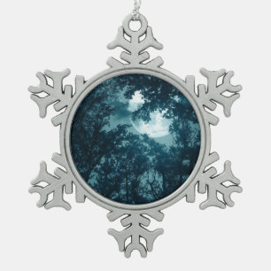 Enchanting Night Forest with Full Moon Snowflake Pewter Christmas Ornament