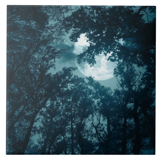 Enchanting Night Forest with Full Moon Tile (Front)