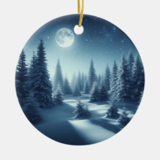 Enchanting Night Snowy Forest Sticker Ceramic Tree Decoration