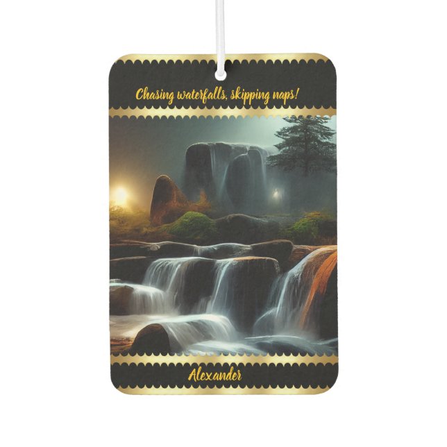 Enchanting night waterfalls with a personal touch car air freshener (Front)