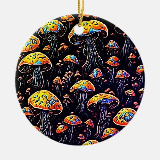 Enchanting Nightlights: Retro Mushroom Ceramic Tree Decoration (Front)