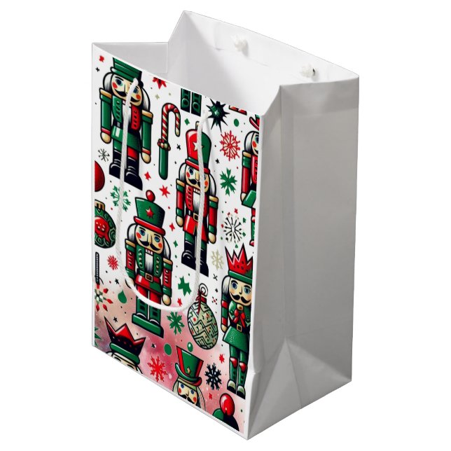 Enchanting Nutcrackers Holiday Theme Motif Medium Gift Bag (Front Angled)