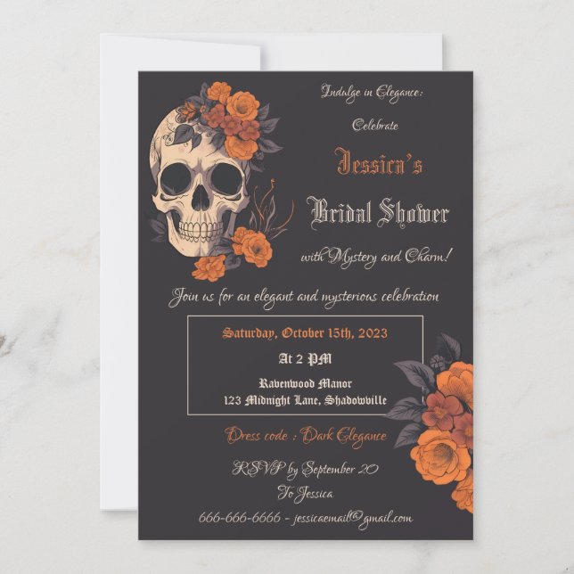 Enchanting Orange Bouquet on Cream Skull  Invitation (Front)