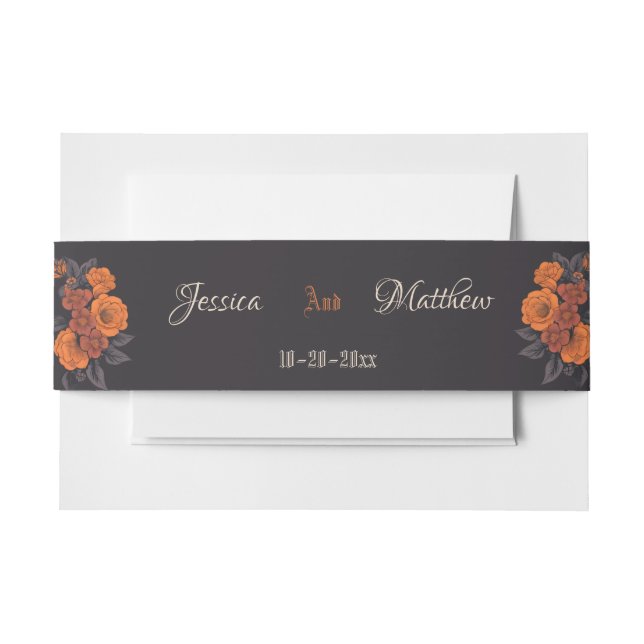 Enchanting Orange Bouquet on Cream Skull Invitation Belly Band (Front Example)