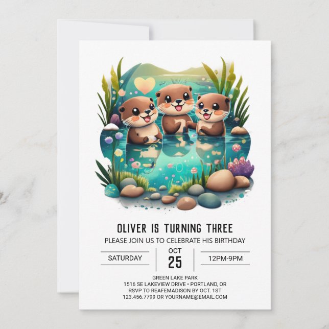  Enchanting Otter Birthday Invitation (Front)